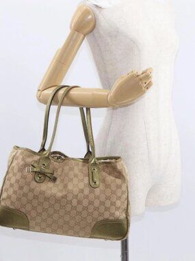 GUCCI GG Canvas Tote Bag Beige Gold 163805 Auth ka1366